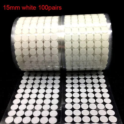 15mm White 100 pair Белый, черный, 10 мм, 15 мм, 100 пар, клей, крючок и петли, наклейка, крепкая, самоклеющаяся, точечная, нейлоновая, водонепроницаемая, клейкая, крепежная лента - Цвет: 15mm White 100 pair
