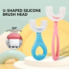 Детская зубная щетка U-образной формы, зубная щетка с ручкой, Силиконовая зубная щетка для ухода за полостью рта для малышей от 2 до 12 лет