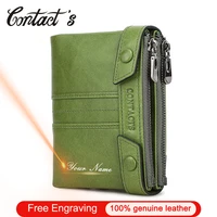 contacts double zipper coin pocket genuine leather women wallet small wallets for female card holder money bag portfel carteras