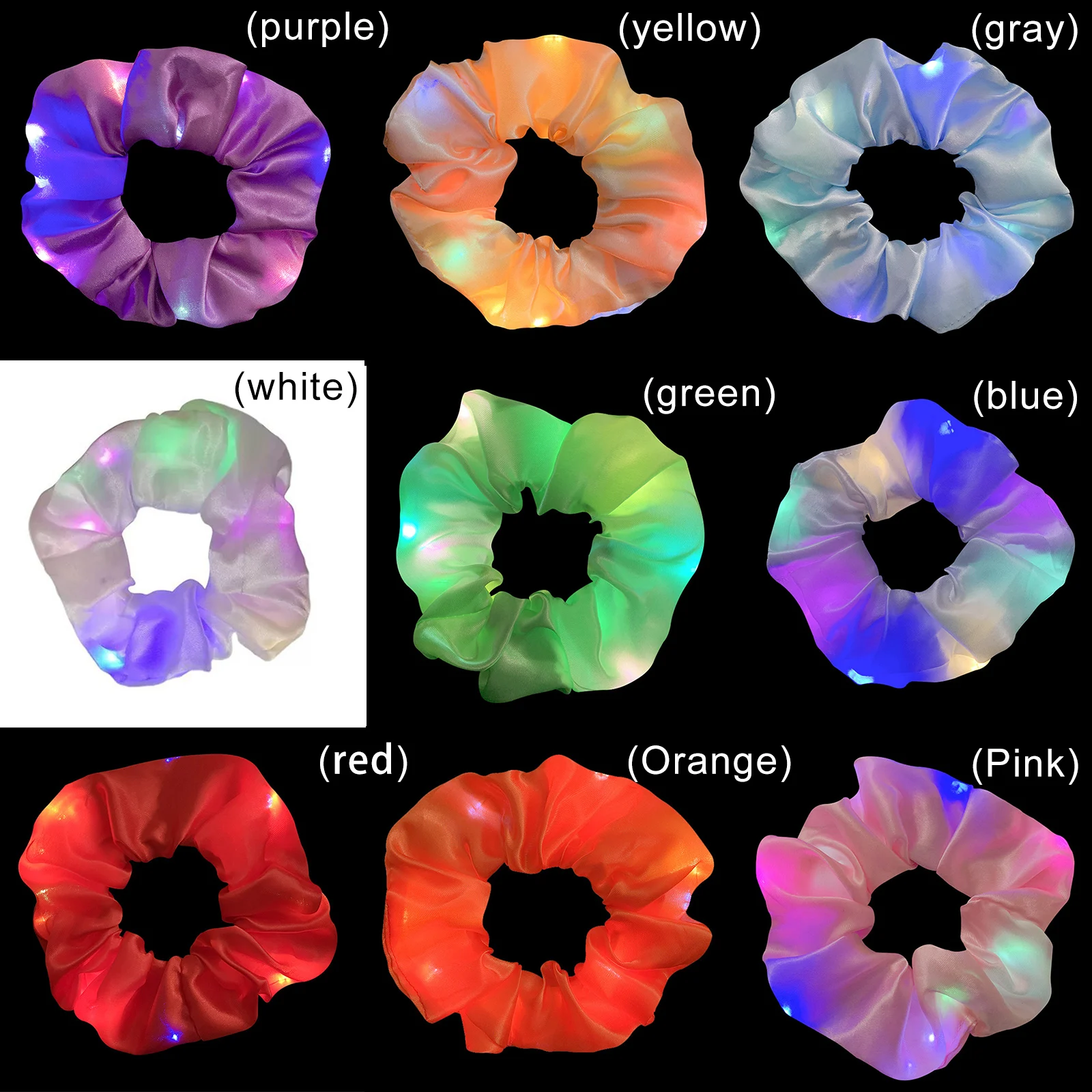 

Girls LED Luminous Scrunchies Hairband Ponytail Holder Headwear Elastic Hair Bands Solid Color Hair Accessories LXH