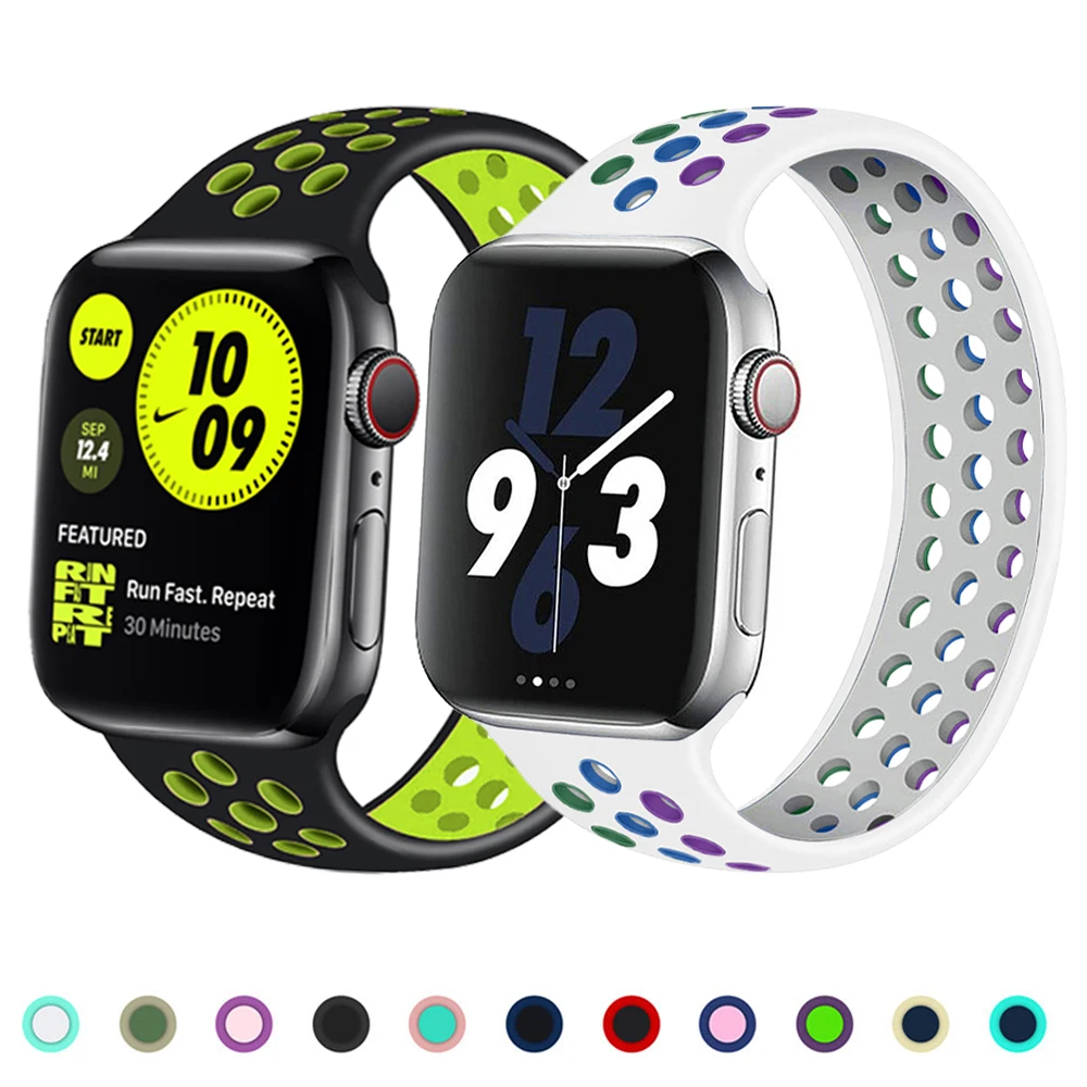 Ремешок Solo Loop для Apple Watch Band 44 мм 40 38 42 Воздухопроницаемый Силиконовый эластичный