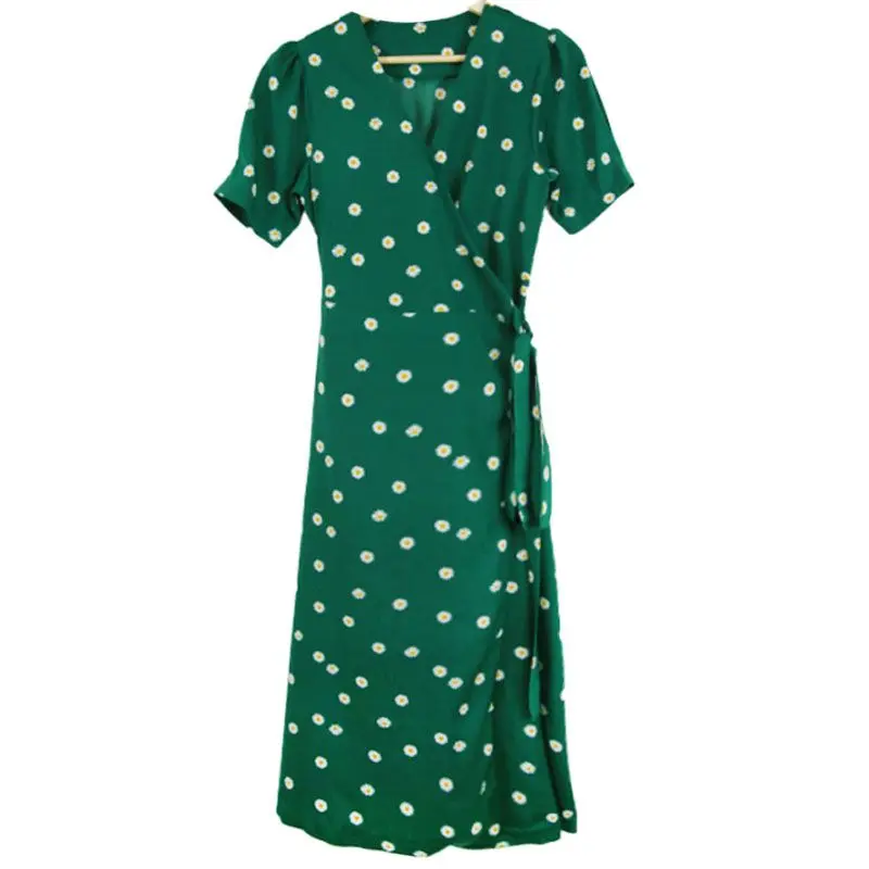 

Summer French Retro Little Daisy Floral Dress One Piece Gentle Floral V-neck Temperament Waist-Controlled Slimming