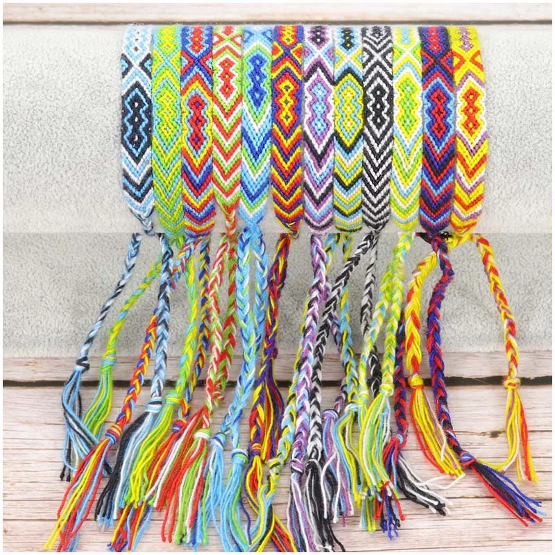 

Boho Handmade String Cord Woven Braided Bracelets Bohemian Rainbow Fabric Red Thread Friendship Bracelet Bridesmaid Beach Gift