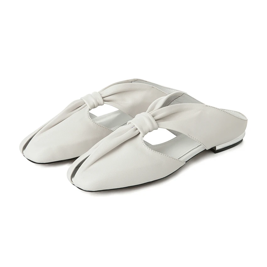 Женские шлепанцы ENMAYER из натуральной кожи белые однотонные с круглым носком на