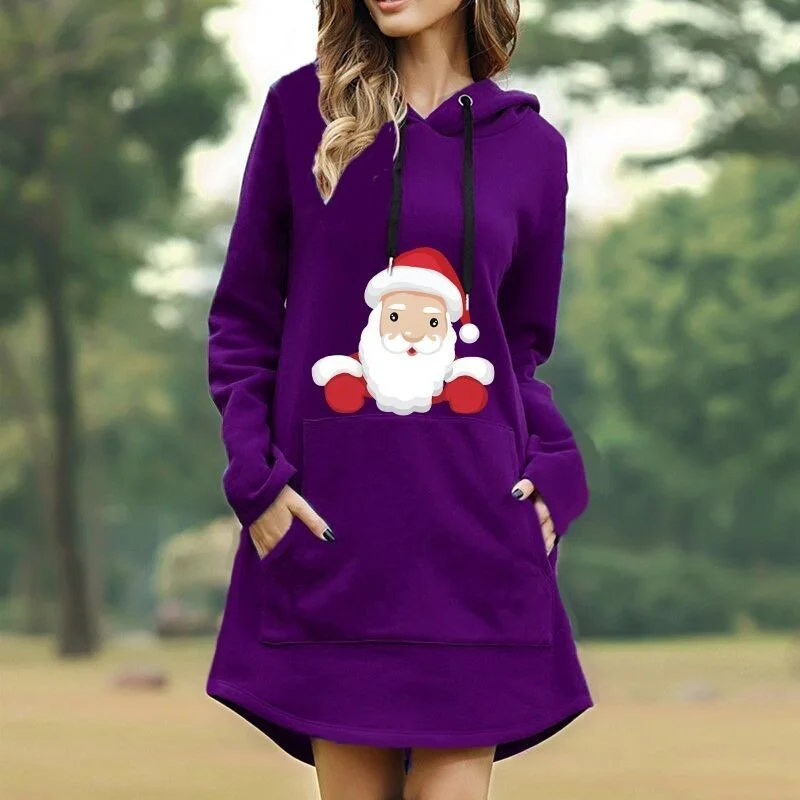 AECU 2021 Ladies Autumn and Winter New Christmas Print Hooded Long Sleeve Women's Dress Plus Size Hoodies Women Drop Shipping