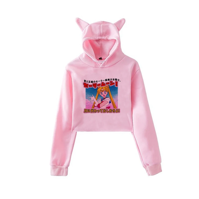 Сейлор Мун Харадзюку Толстовка корейский стиль ulzzang kawaii 90s мультфильм одежда пуловеры новые негабаритные с капюшоном уличная
