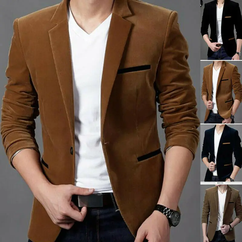 Мужской повседневный вельветовый Блейзер приталенный жакет из хлопчатобумажной