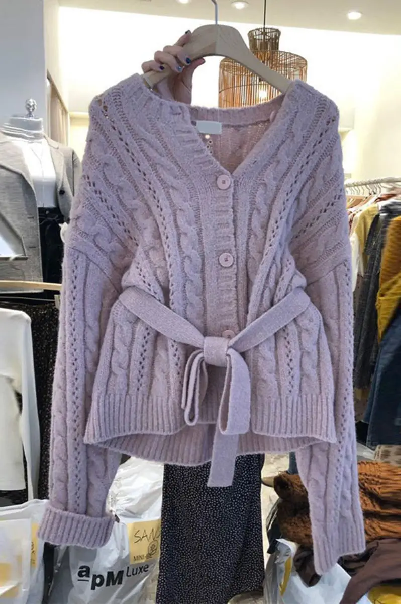 

Korean version of loose belt sweater jacket women's early autumn 2020 new temperament net red stack wearing knitted cardigan top