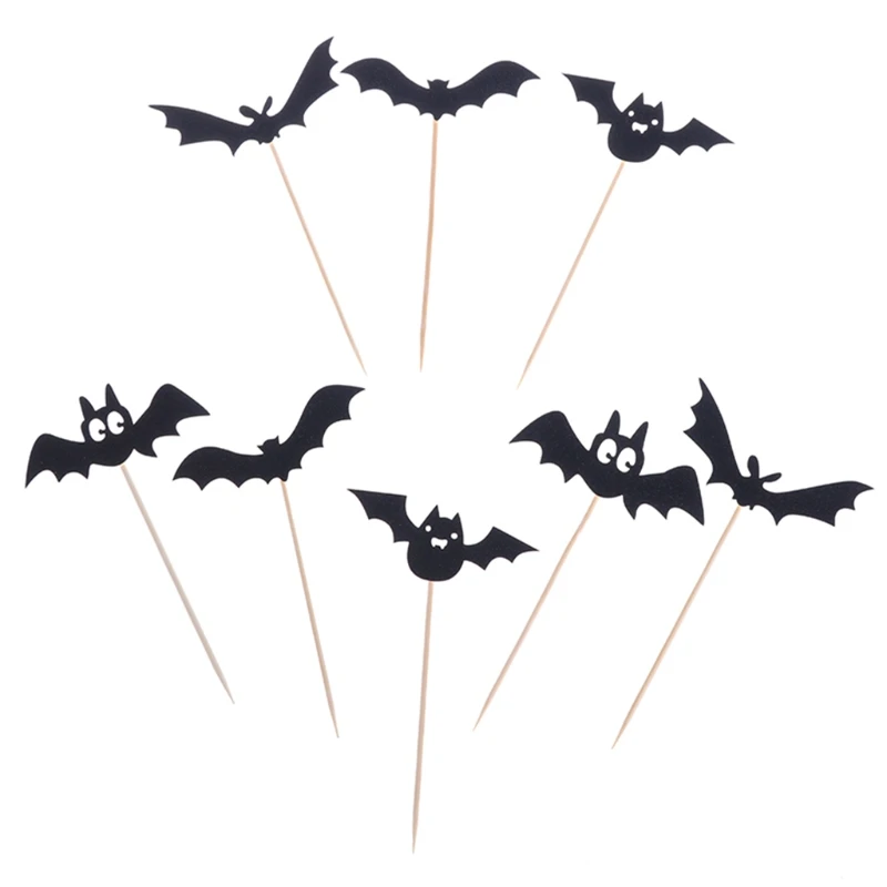 

24 Pcs Card Cupcake Halloween Bat Cake Toppers Cake Insert Decoration Supplies