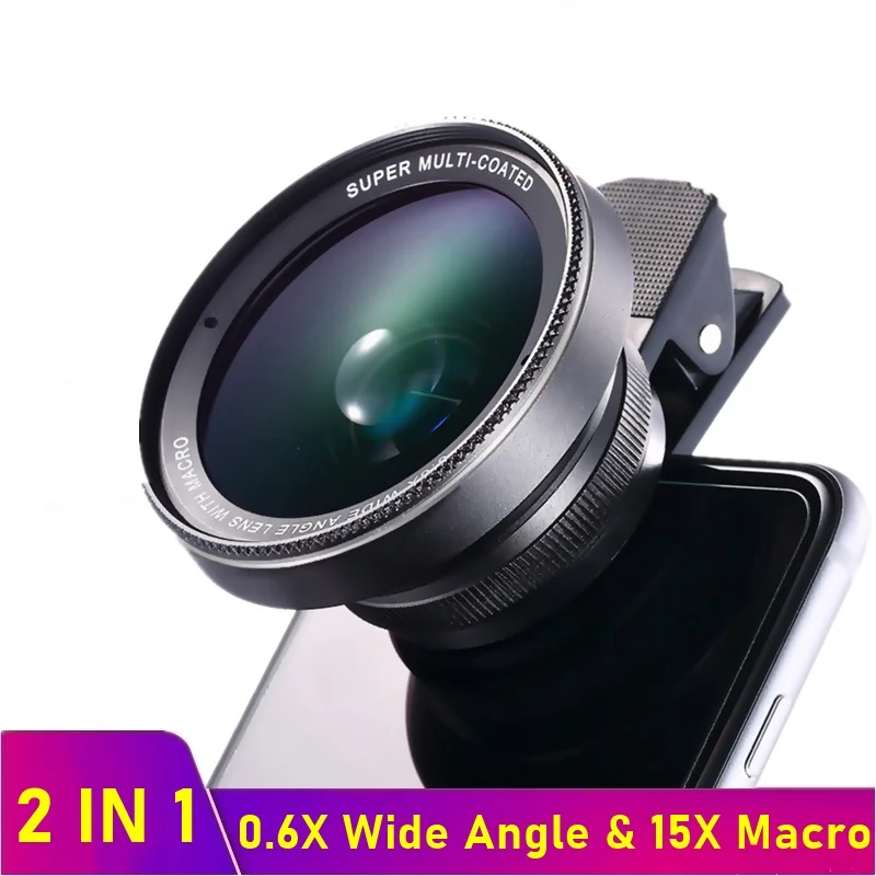 phone camera glass Universal Mobile Phone 15X Marco Lens 4K HD 0.6X Super Wide Angle Camera Lens For Smartphone Iphone Samsung Lentes Para Celular cell phone zoom lens