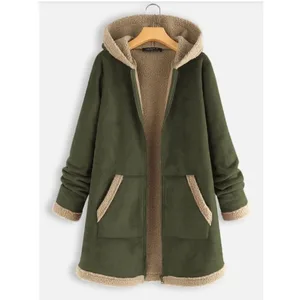 2021 Fall/Winter New Women's Hooded Jacket Large Size Long Sleeve Thick Plush Printed Jacket Fashion  Rm*