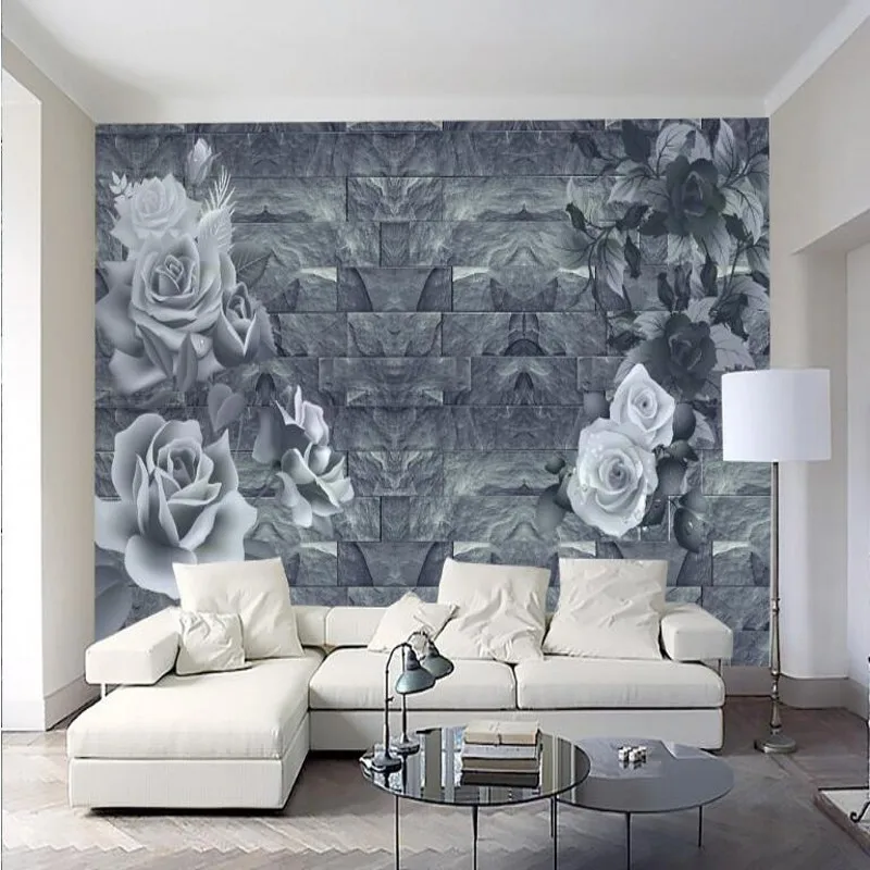 

beibehang fresco romantic roses 3D brick wall TV backdrop nonwovens environmental wallpaper papel de parede para quarto