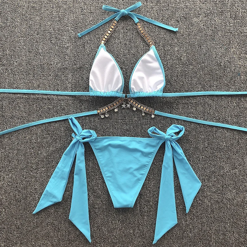 

Sexy Bikini Female Swimsuit Crystal Diamond Bikini Set 2021 Women Swimwear Two Pieces Swimsuit Bandage Bathing Suits Beach Wear