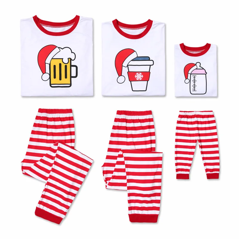 

Autumn and winter new Christmas pajamas home service striped parent-child set beer coffee milk pajamas set children's pajamas