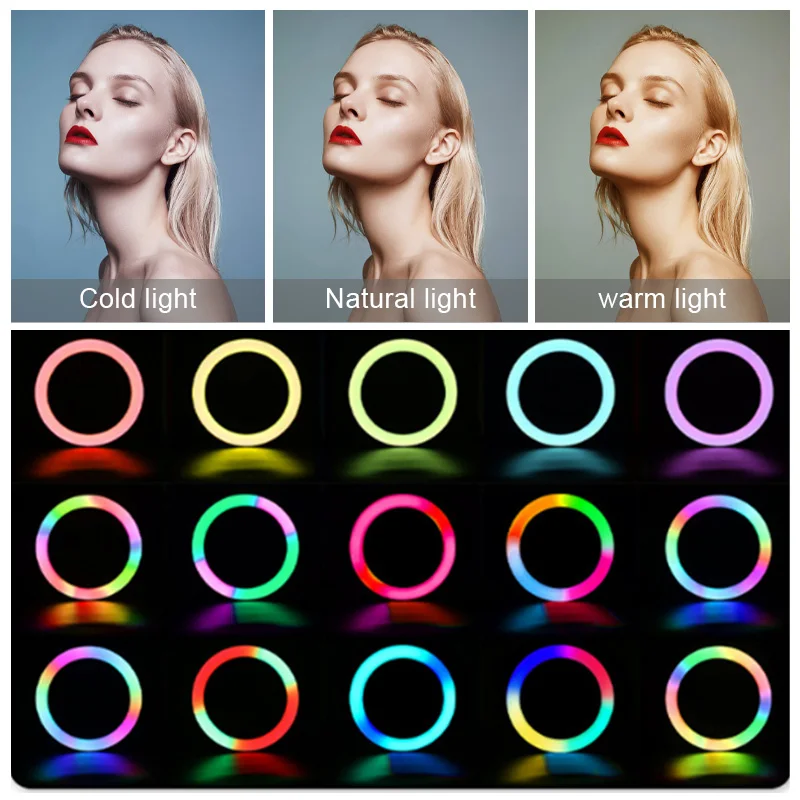

RGB Lamp Led Indoor Fill Light Ring Light with Tripod Professional Photographic Lighting Ring Lamp For Smartphone Shooting Video
