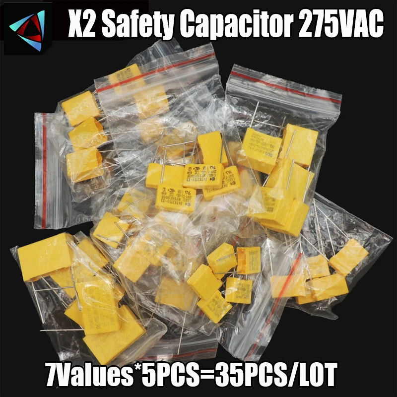 

X2 Safety Capacitor 275VAC 2.2Uf 1Uf 0.33Uf Assorted Kit 7Valuesx5Pcs=35Pcs