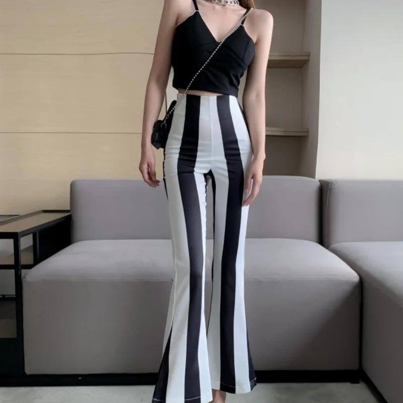 

Women Lady Elegant Striped High Waist Casual Wide Leg Pants