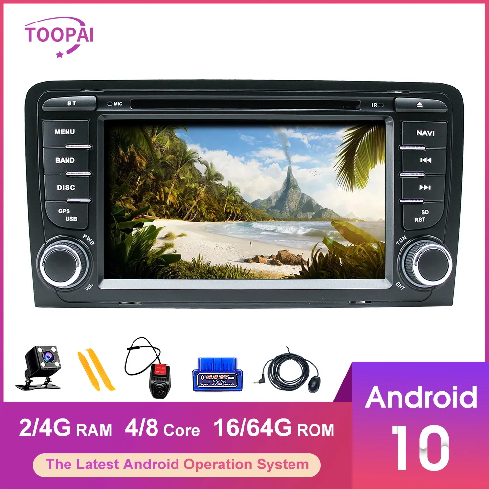 TOOPAI Android 10 For Audi A3 S3 2002-2013 Auto Radio Stereo Head Unit GPS Navigation Car Multimedia Player 2din DVD Radio