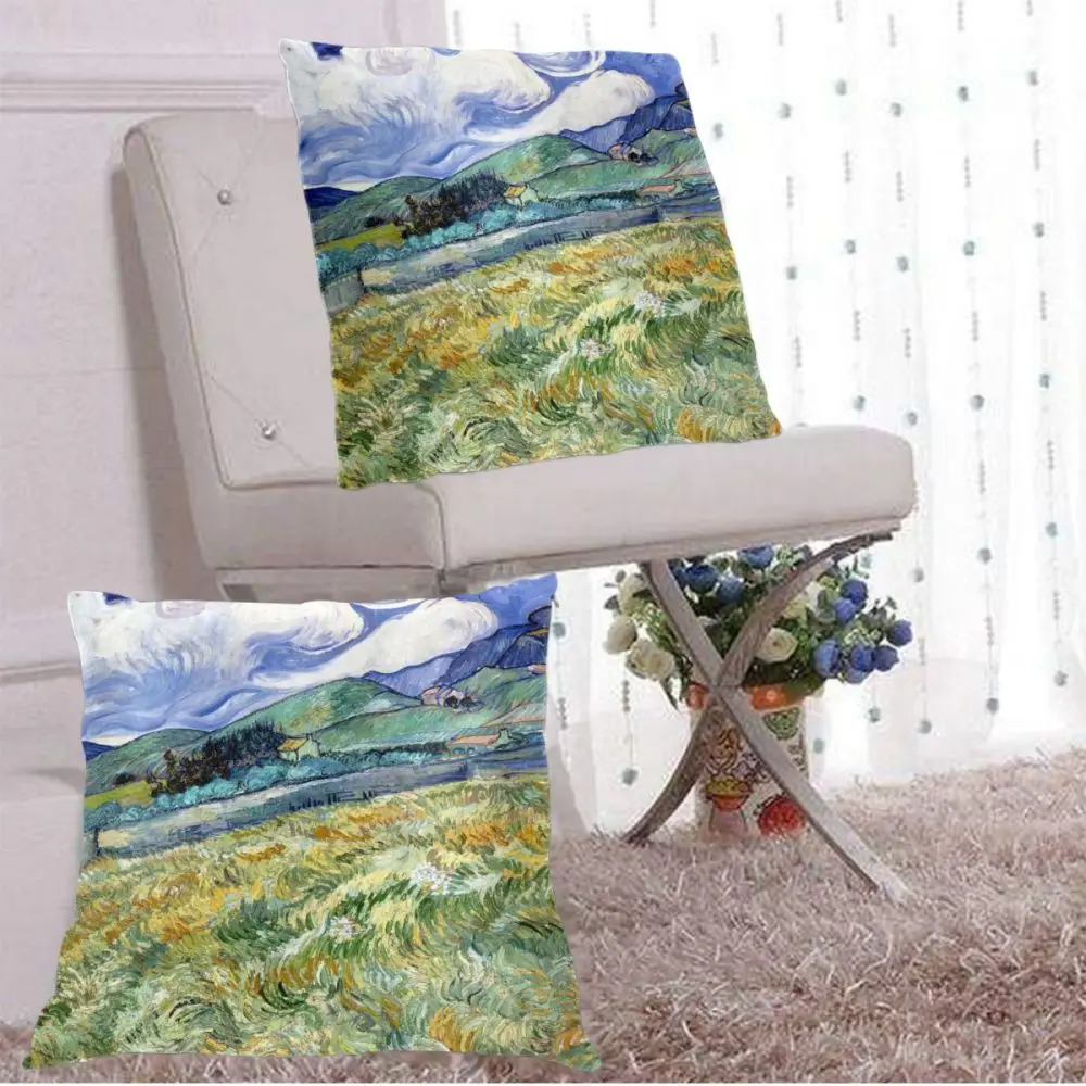 

2Pcs Square Pillow Case Impressionism Painting Decorative Cushion Pillow Cover for Bedroom Living Room Home Hall Art Decor