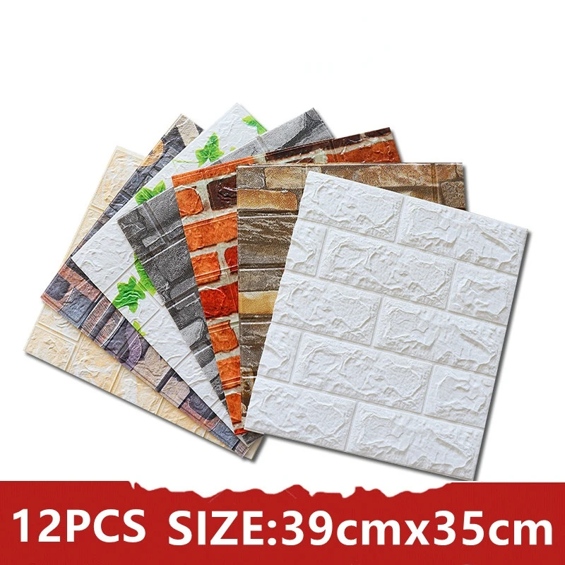 

12PCS Newly Designed 3D Brick Wall Paste Dedroom Decoration Foam Brick 3D Wall Wallpaper Self-Adhesive Panels Home Decoration