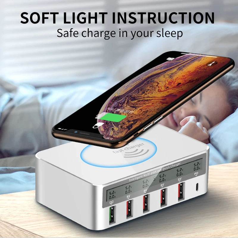 IHaitun 100 Вт беспроводной PD type C QC3.0 USB зарядное устройство светодиодный дисплей