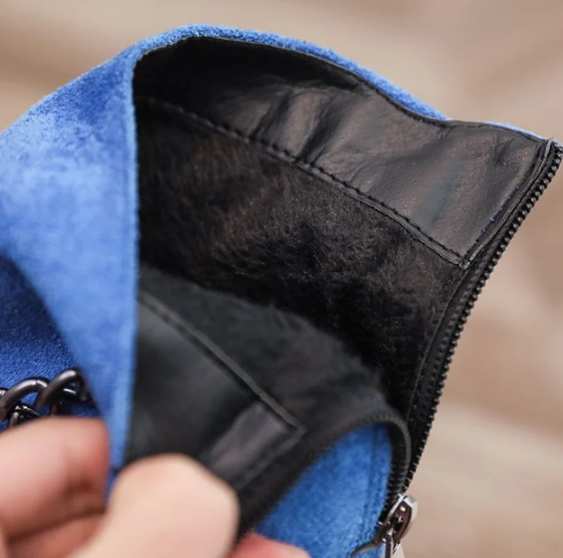 Женские синие замшевые ботильоны из коровьей кожи полусапожки на платформе