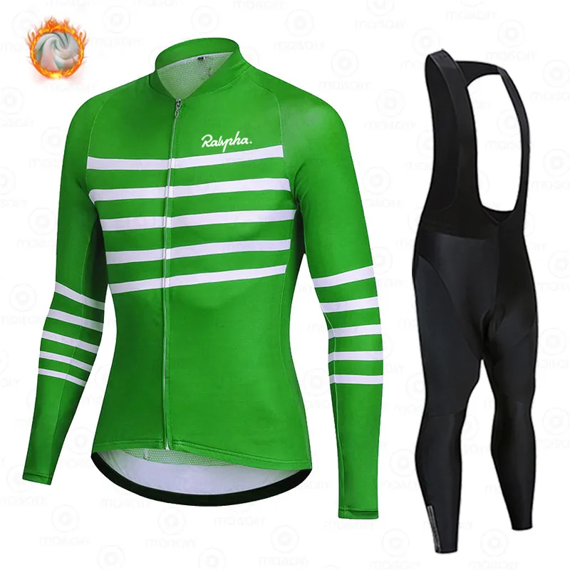

Winter Fleece Men's Outdoor Cycling Suit With Cashmere Long Sleeve Striped Fashion Warm Sportswear Road Bike Clothing Jersey Set
