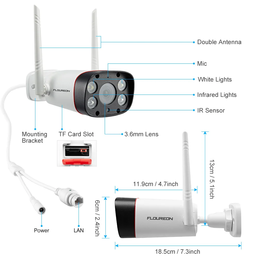 Floureon, новинка, беспроводная WiFi камера, 1080 P, обнаружение движения, двойной светильник, IP камера, ночное видение, IP66, для наружной безопасности