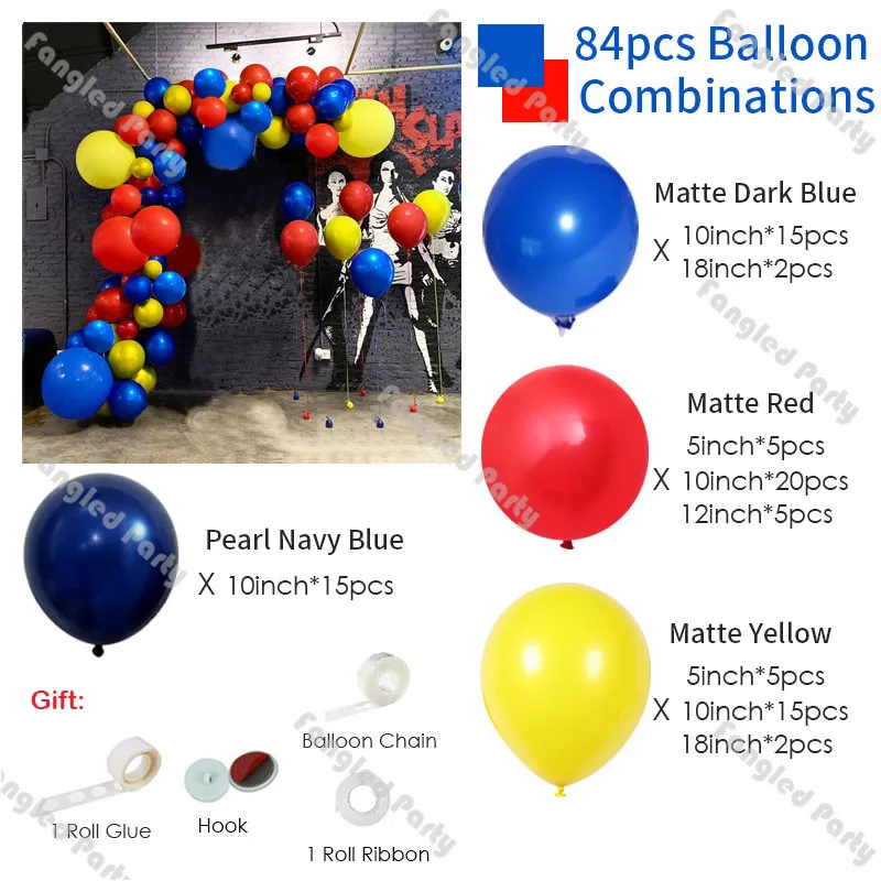 Conjunto de decoraci&oacute;n de globos para fiestas de cumplea&ntilde;os, Set de decoraci&oacute;n de globos de color amarillo, rojo, perla, azul marino, para Celebraci&oacute;n de beb&eacute;, guirnalda de globos de g&eacute;nero, 84 Uds.-1