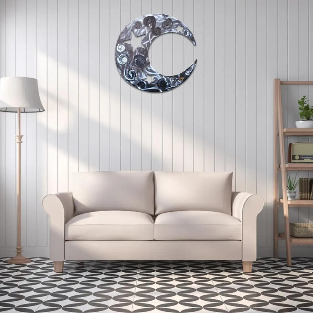 

Grey Metal Wall Art Ornament Sun And Moon Non-oxidation Coating Spray Painting Process Hanging Decor For Indoors