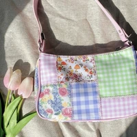 designer retro sweet women hobos shoulder bags stitching floral plaid cool girls tote purse handbags vintage female underarm bag