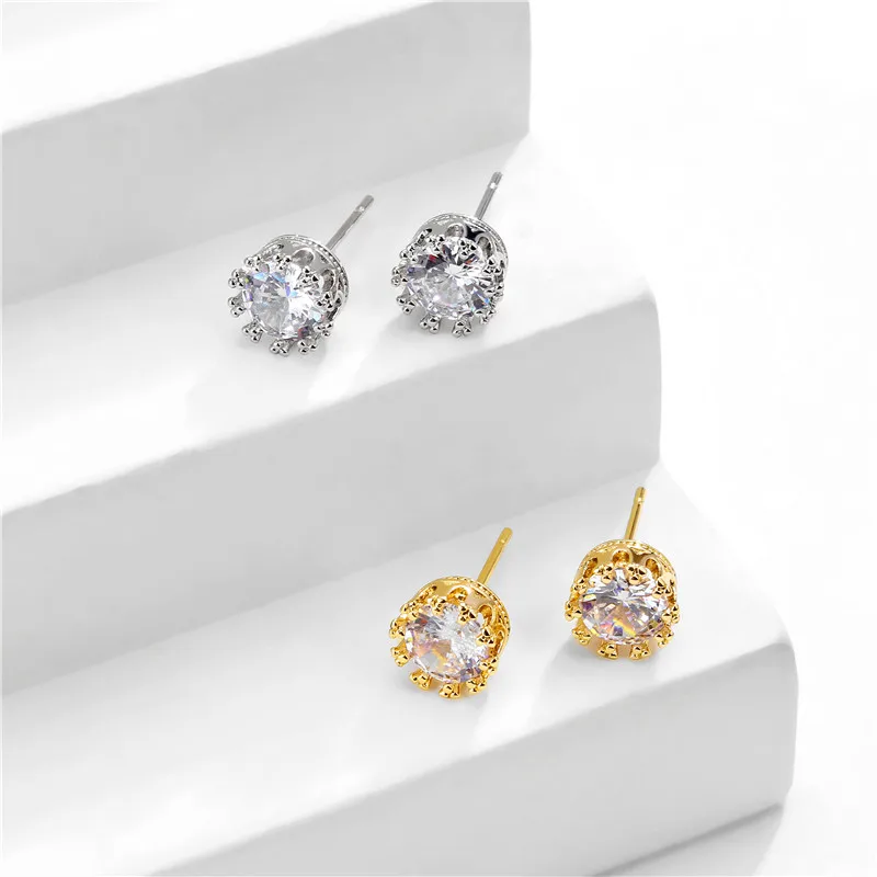 ZAKOL модные классические блестящие круглые серьги-гвоздики с фианитом ожерелье