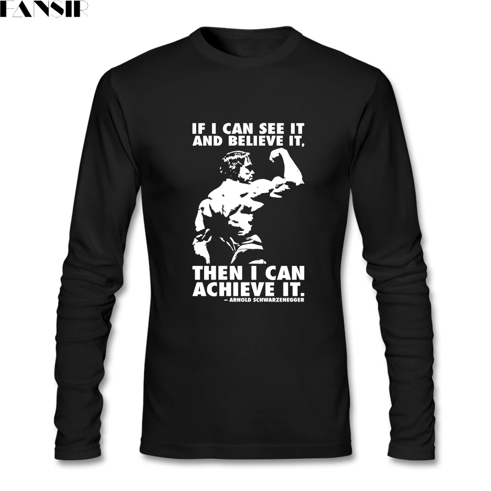 Kawaii See Believe Achieve Арнольд Шварценеггер футболки мужские с длинными рукавами