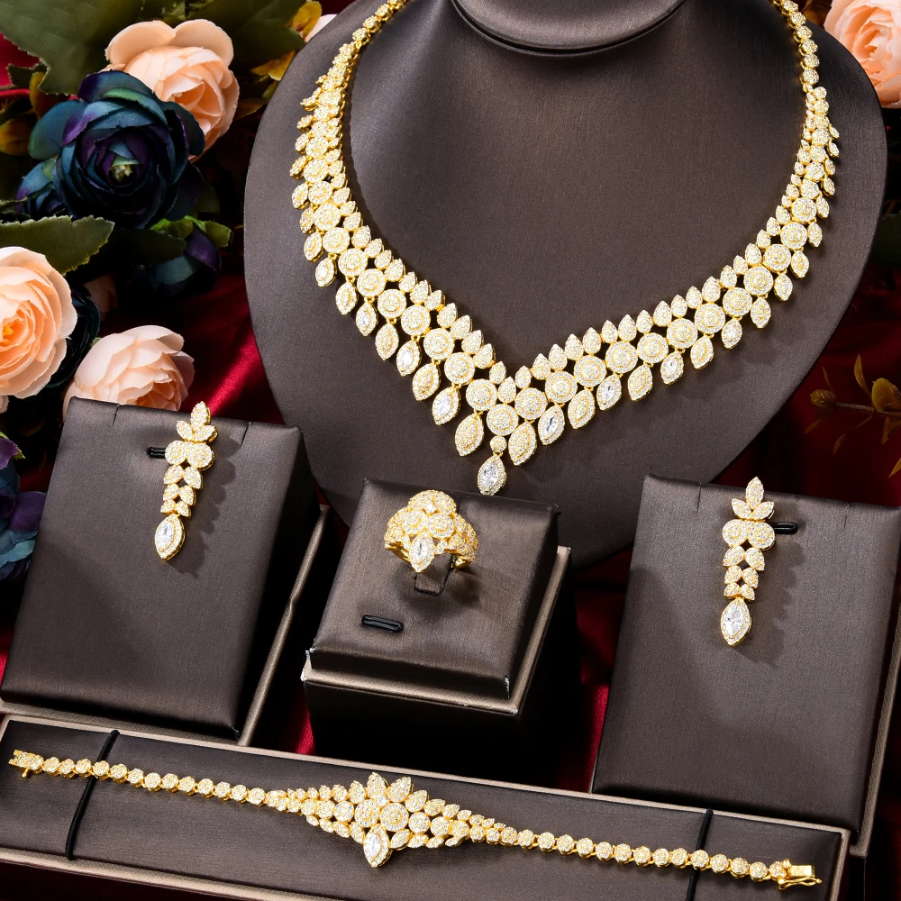 

Jimbora High Quality Sparkly Luxury Bridal Necklace Bangle Earrings Ring Jewelry Set Bridal Wedding Jewellery 2021 New Hot