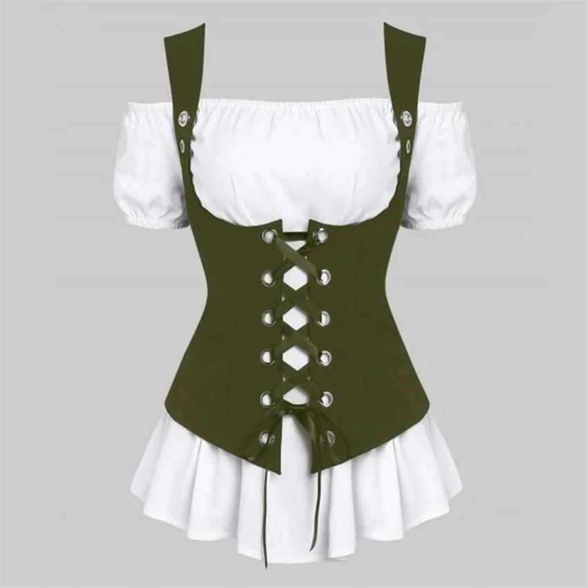 Средневековый стимпанк комплект одежды из 2 предметов для женщин рубашка с