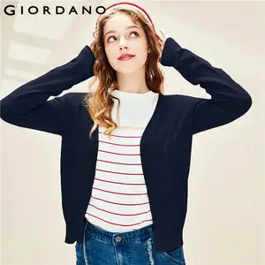 Женский вязаный кардиган Giordano, однотонный хлопковый свитер с V-образным вырезом и пуговицами, 12 нитей, 05350649