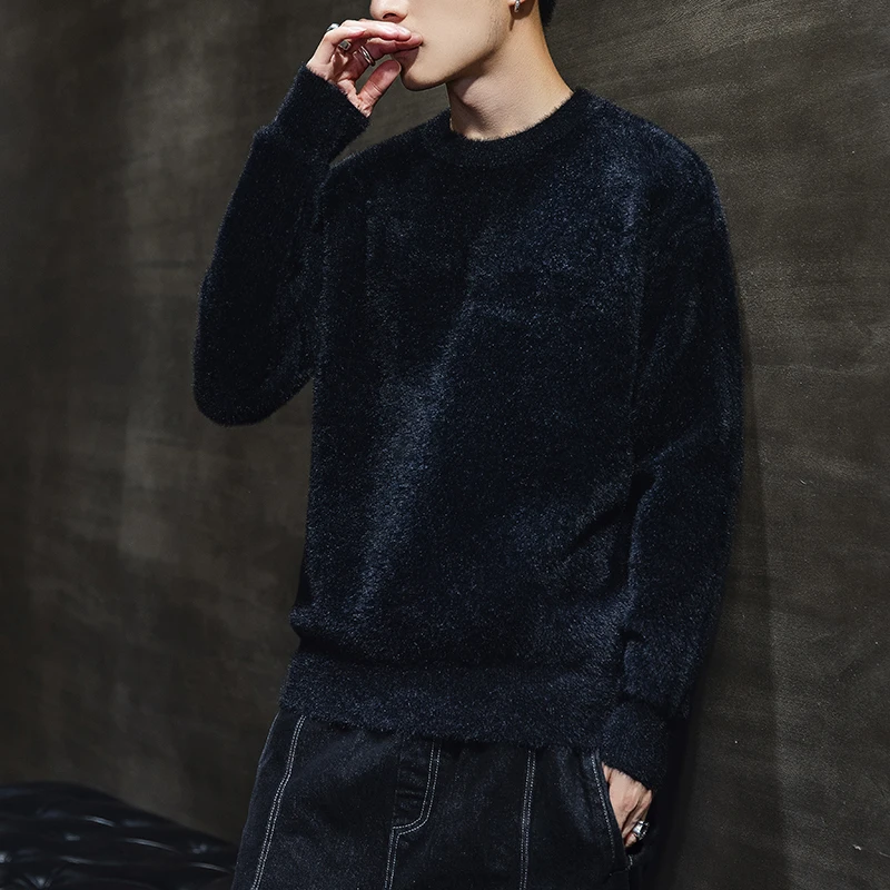 Мужской теплый свитер с длинным рукавом однотонный Повседневный пуловер круглым