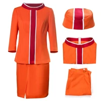 movie wives of the skies retro stewardess cosplay costume wots orange the 1960s airline hostess uniform suit fancy ball costumes