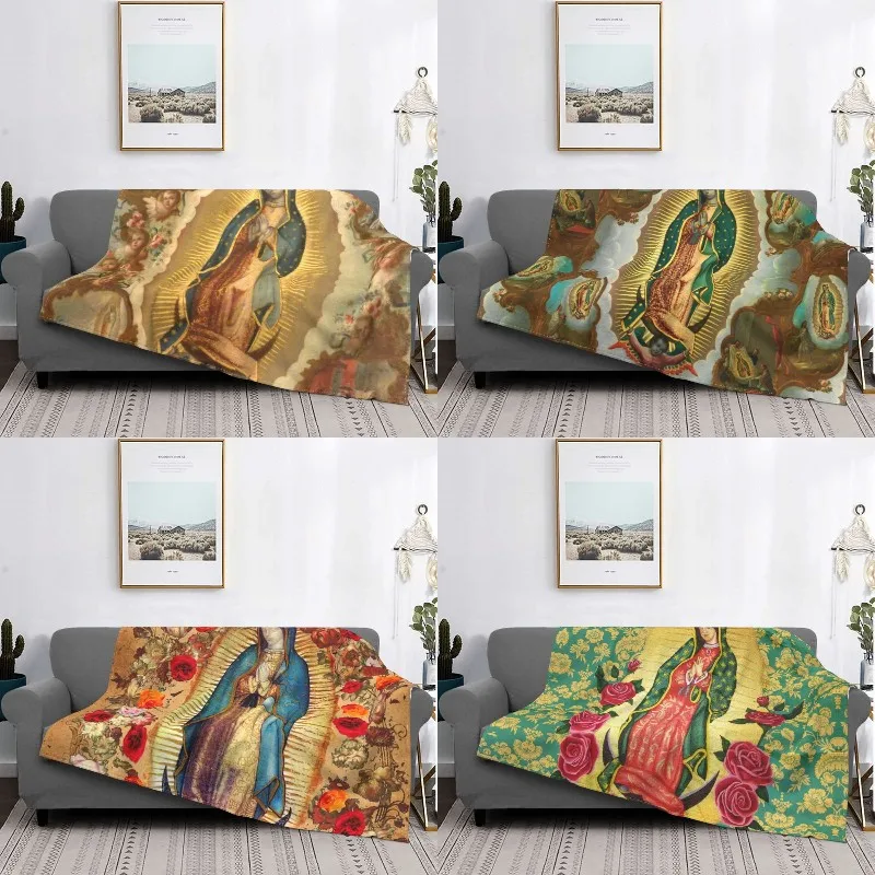 

Virgin Mary Of Guadalupe Blanket Soft Fleece Autumn Warm Flannel Mexicans Mexico Throw Blankets for Sofa Travel Bedroom Quilt