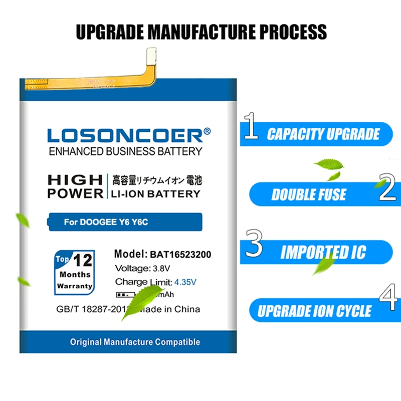Аккумулятор LOSONCOER BAT16523200 Для DOOGEE Y6C Y6 Piano MTK6750 восемь ядер аккумулятор для