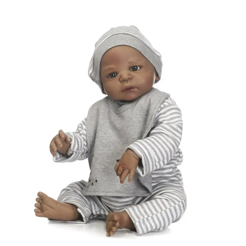 55 см силиконовая кукла Reborn Baby Black Boy игрушки для новорожденных 22 дюйма Bathe Toy
