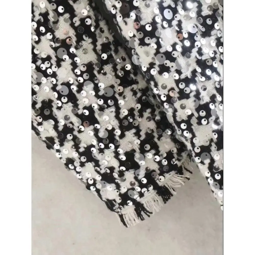 Za 2019 модное мини-платье для женщин твидовое платье с длинными рукавами и