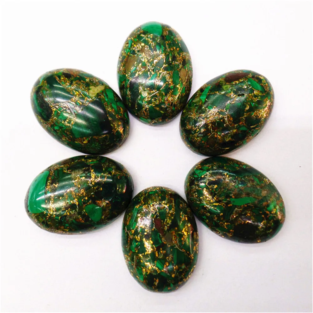 

6Pcs 25x18x7mm Dark Green Gold Sea Sediment Jasper & Pyrite Oval Cab Cabochon DIY Jewelry Making Accessories M324