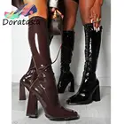 Брендовые женские мотоциклетные ботинки DORATASIA INS карамельных цветов, обувь на высоком каблуке и платформе на молнии, модные роскошные модные зимние женские ботинки