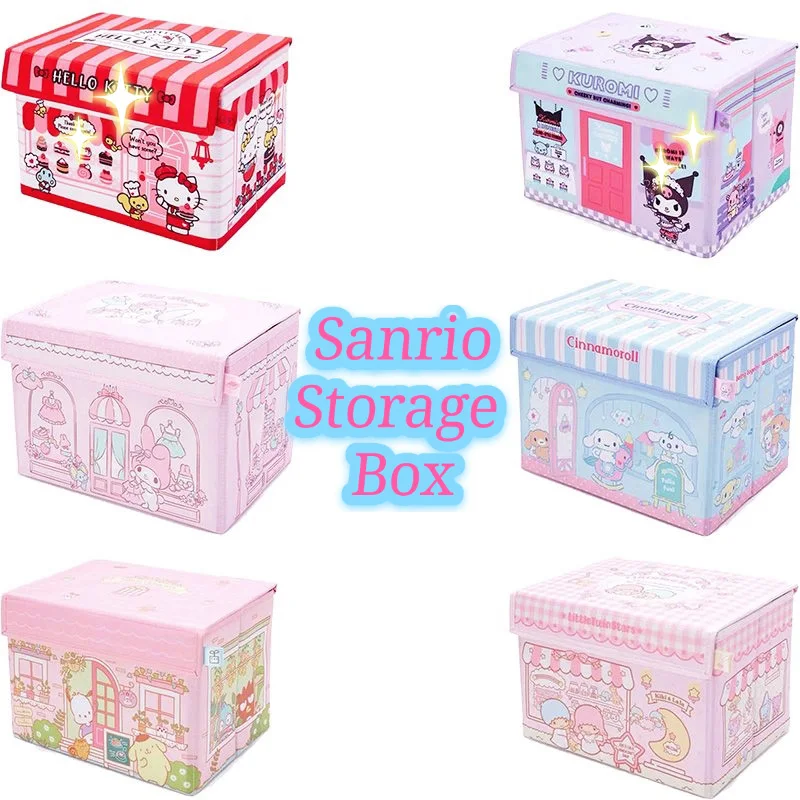 

Kawaii Sanrio Accessories Kitty Kuromi My Melody Cinnamoroll Cute Folding Bedroom Home Storage Box With Lid Small Gift For Girls