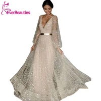 vestido de noiva wedding dresses long sleeves 2020 shiny sequins v neck bohemian wedding gown a line robe de mariee