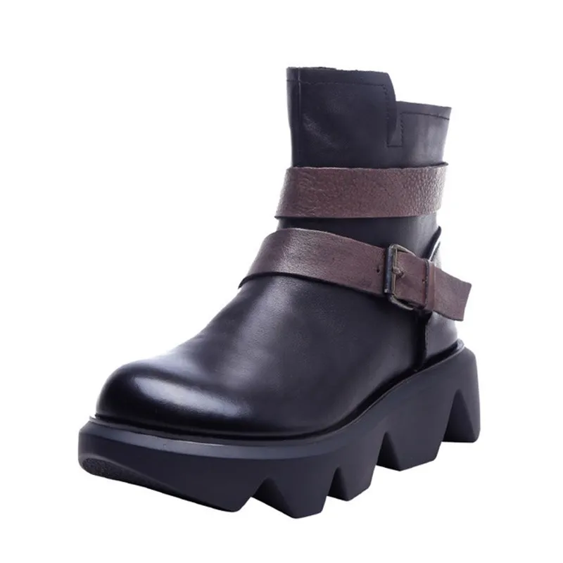 Женские кожаные ботинки на мягкой подошве удобные короткие толстой модные