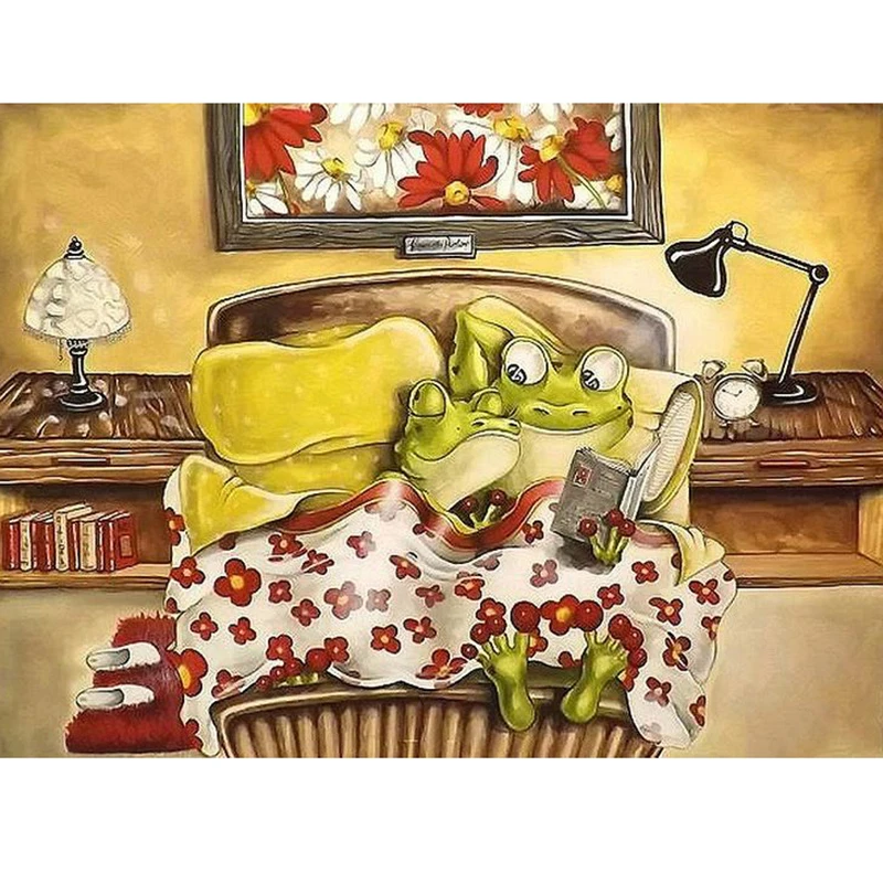 5D Алмазная мозаика полностью из кристаллов Вышивка кровать пара лягушка Diy