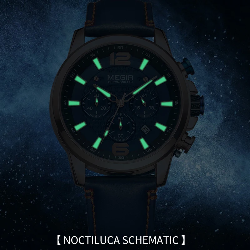 Часы MEGIR мужские спортивные кварцевые водонепроницаемые с кожаным