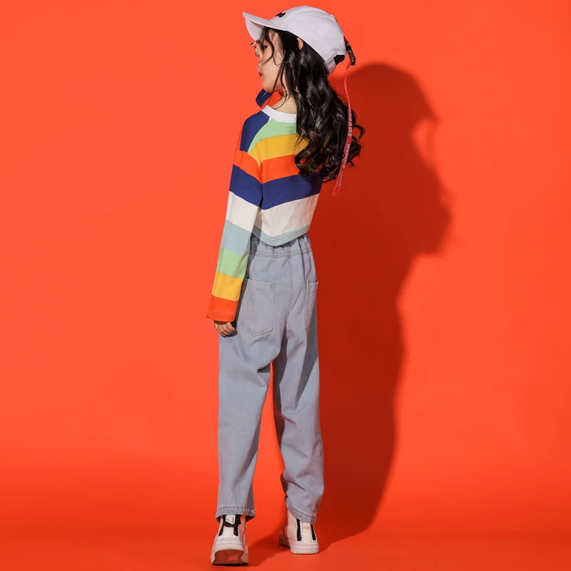 Детская одежда для выступлений в стиле хип хоп джинсовые брюки наряды девочек